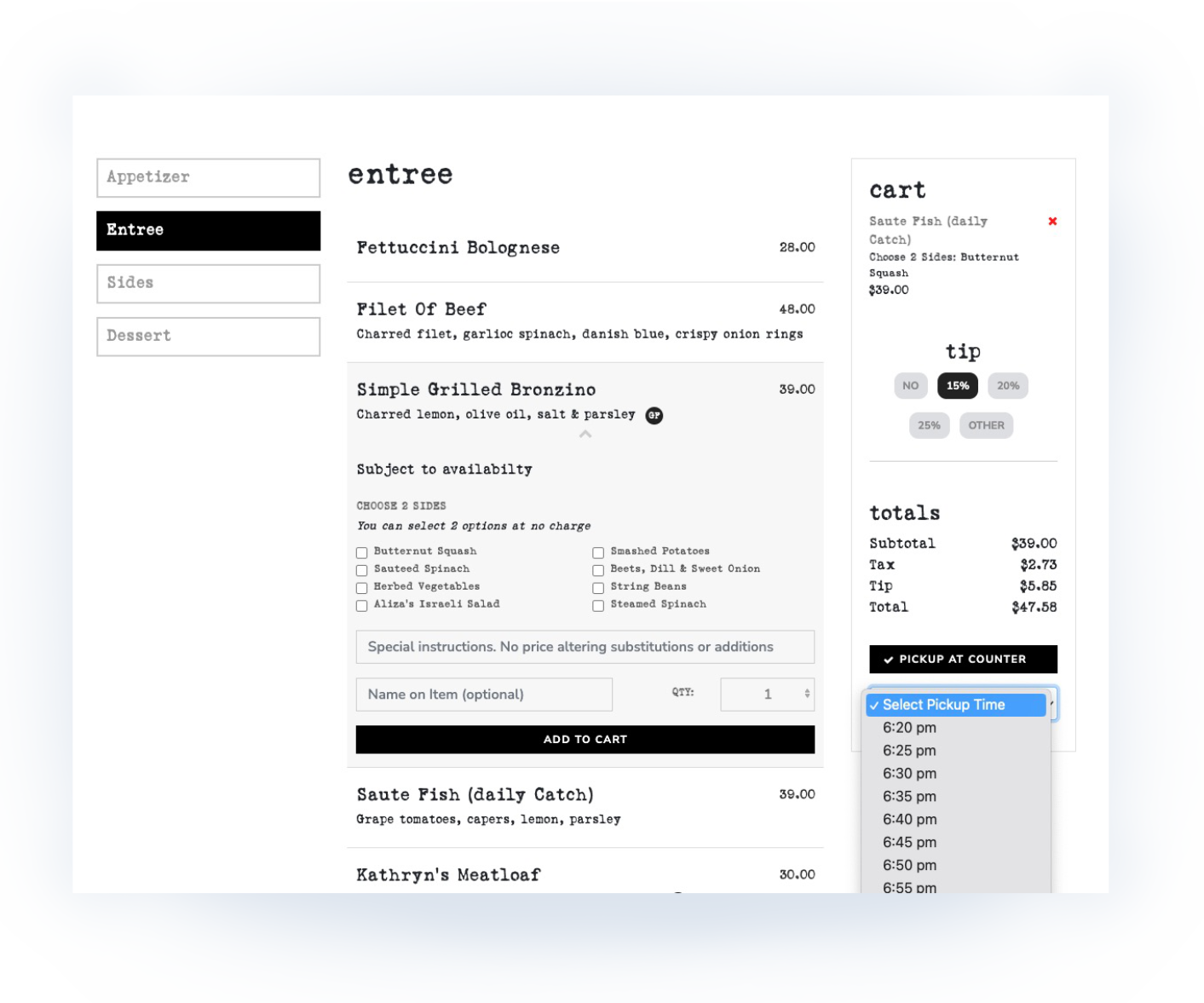 Custom Ordering Options for Online Ordering